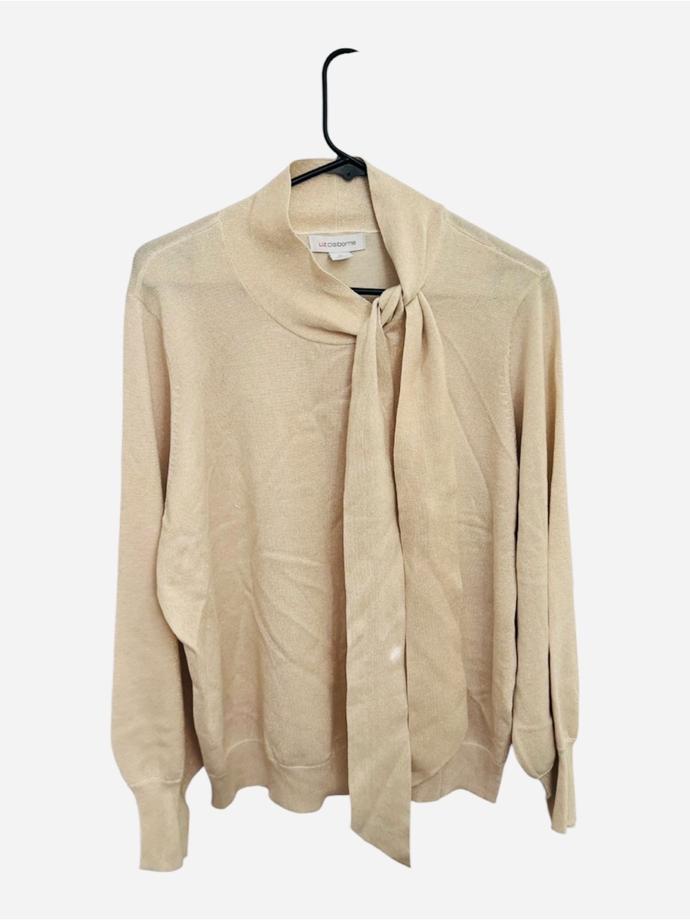 Liz Claiborne Beige Tie-Neck Sweater/ Size X- Large/ Color Beige Or Creamy